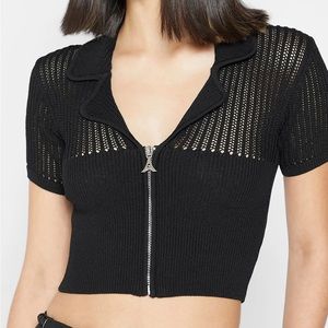 Maniere De Voir Zip Front Knitted Crop Top - Black size S